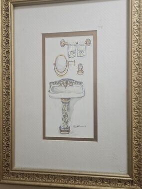 Framed Bathroom Art Print in Gold Frame